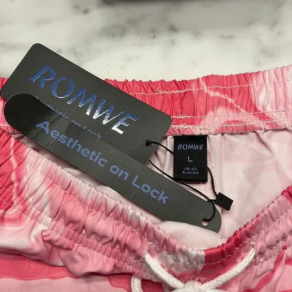 NWT Romwe Shein Pink/White Tie Dyed Womens Shorts L - Picture 3 of 5